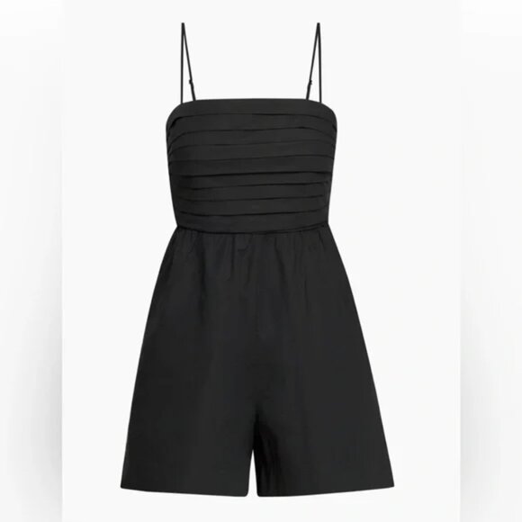 Aritzia Babaton Abacus Poplin Romper Square Neck Pleated Black Size 00 - Picture 5 of 9